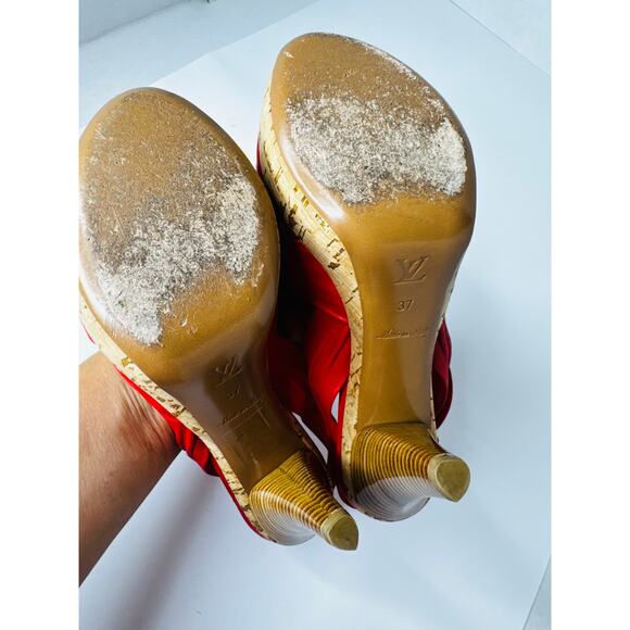 Louis Vuitton Retro Watermelon Pink Slingback Open toe Leather Sandal Heels 37 - Picture 5 of 14